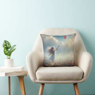 Coussin Petite Fille Avec Balloon Rouge