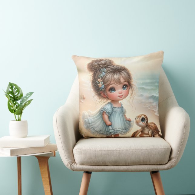 Coussin Petite fille avec tortue (Chaise)