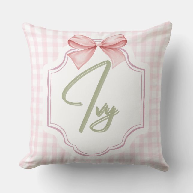 Coussin Petite fille Ivy personnalisée Bow&En vichy (Recto)