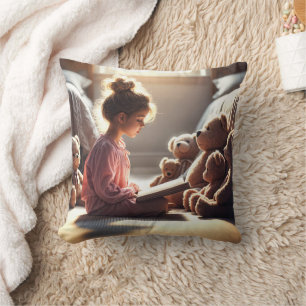 Coussin Petite Fille Lecture Nounours