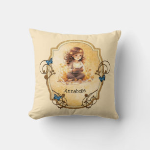 Coussin Petite fille magique lisant un livre