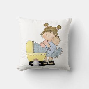 Coussin Petite fille mignonne / Buggy et poupée