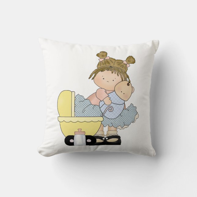 Coussin Petite fille mignonne / Buggy et poupée (Recto)