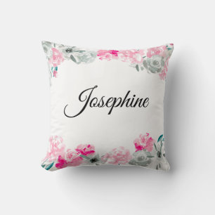 Coussin Petite fille personnalisée   Boho Fleurs aquarelle