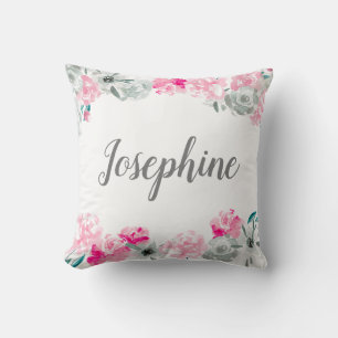 Coussin Petite fille personnalisée   Boho Fleurs aquarelle