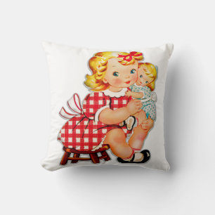 Coussin Petite fille rétro vintage poupée enfant