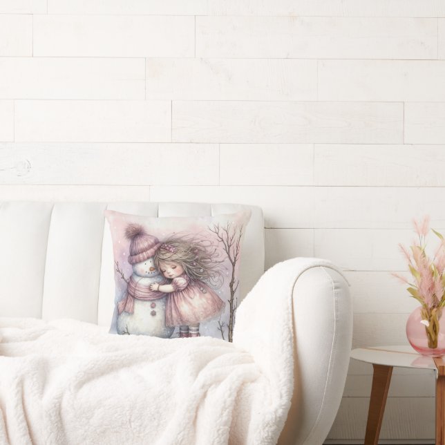 Coussin Petite fille serrant un bonhomme de neige (Canapé)
