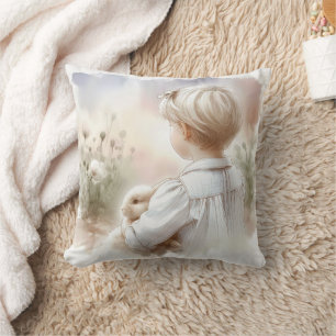 Coussin Petite fille tenant son lapin de animal de compagn