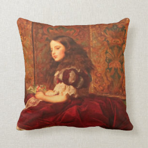 Coussin Petite fille victorienne vintage en robe rouge
