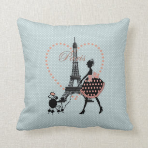 Coussin Petite fille vintage romantique marchant caniche f