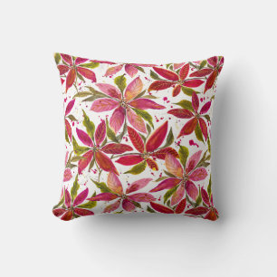 Coussin Petite Poinsettia Aquarelle vacances Floral
