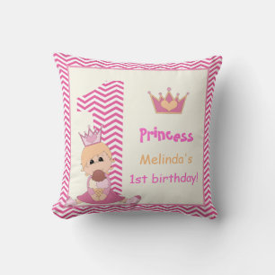 Coussin Petite princesse, filles 1er anniversaire chevron 