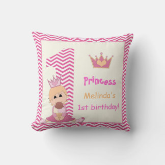 Coussin Petite princesse, filles 1er anniversaire chevron