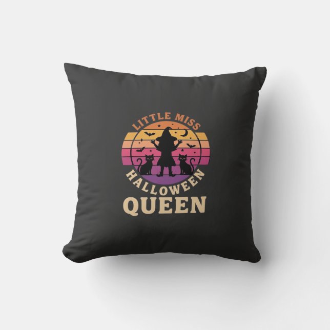 Coussin Petite Reine de Halloween Sorcière Chat Design_1 (Recto)