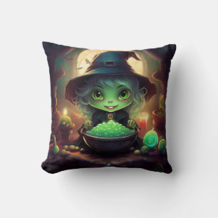 Coussin Petite Sorcière Verte Avec Bonbon