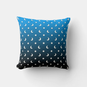 Coussin Petites étoiles et lunes blanches sur fond bleu
