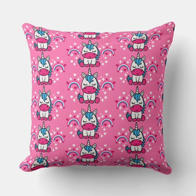 Coussin Petites Filles Pink Unicorn Pony (Recto)