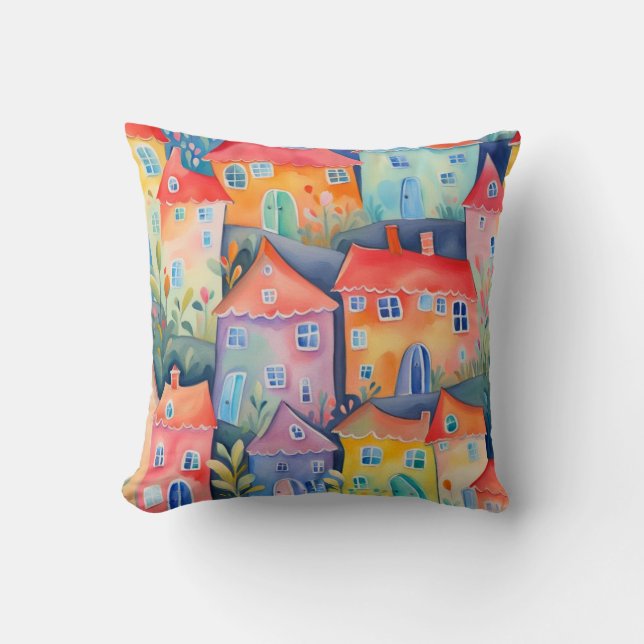 Coussin Petites maisons pastel de couleur douce, couleur p (Recto)