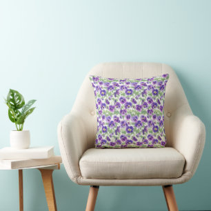 Coussin Petites Pansies violettes Pastel