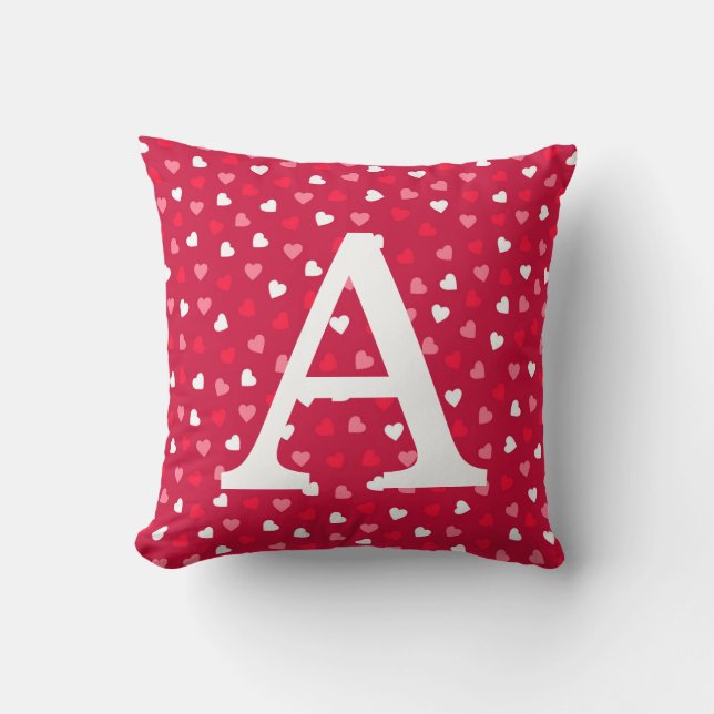Coussin Petits Coeurs Valentin en Rouge Blanc Rose (Recto)
