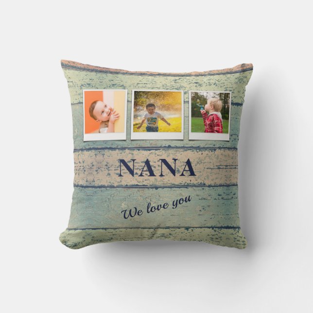Coussin Petits-enfants Nana personnalisés 3 Photo Collage (Recto)