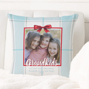 Coussin Petits-enfants Plaid Bleu Noeud Rouge Photo de Noë