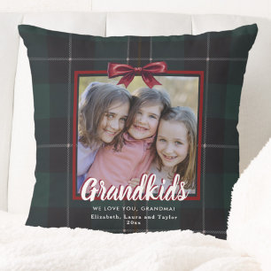 Coussin Petits-enfants Vert Carreaux Nœud Noël Photo