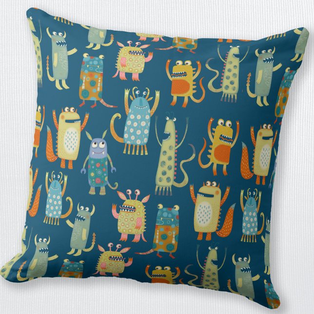 Coussin Petits monstres mignons (Fun little Monsters throw pillow)