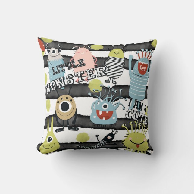 Coussin Petits Monstres Mignons Rayure Moderne Aquarelle É (Recto)