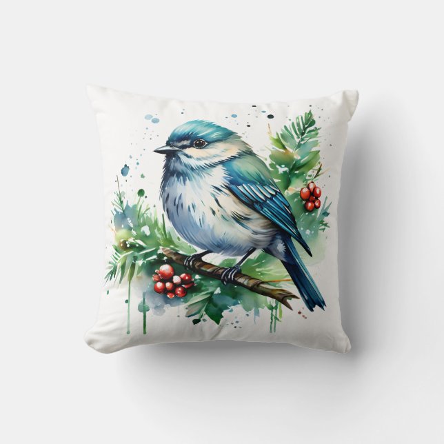 Coussin Petits oiseaux et verts de Noël (Recto)
