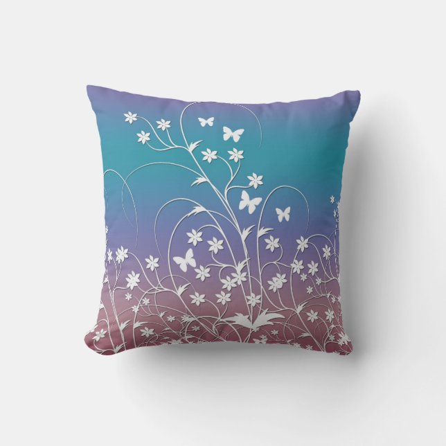 Coussin Petits papillons blancs et fleurs (Recto)