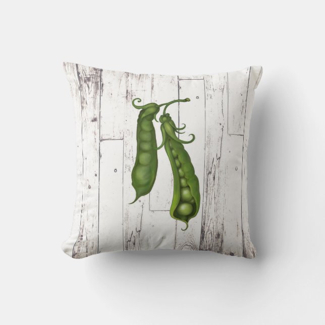 Coussin Petits pois verts pois blanc bois rustique ferme (Recto)