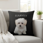 Coussin Pet's Simple Modern Elegant Chic Name and Photo<br><div class="desc">Showcase your beloved furry friend with our adorable personalized pet photo and name throw pillow! This chic black pillow features a charming image of a white puppy, ready for you to customize with your own dog's photo and name. It's the perfect way to add a personal touch to your home...</div>