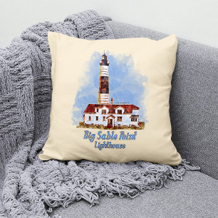 Coussin Phare de Big Sable Point aquarelle - Michigan