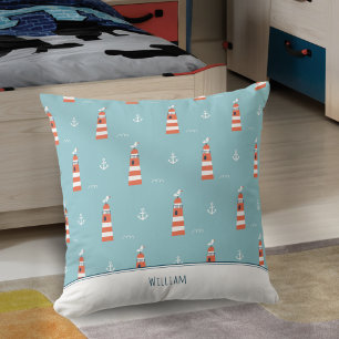 Coussin Phare pour enfants et Motif d'Ancres sur Blue