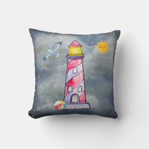 Coussin Phare rouge avec un Arrière - plan Stormy