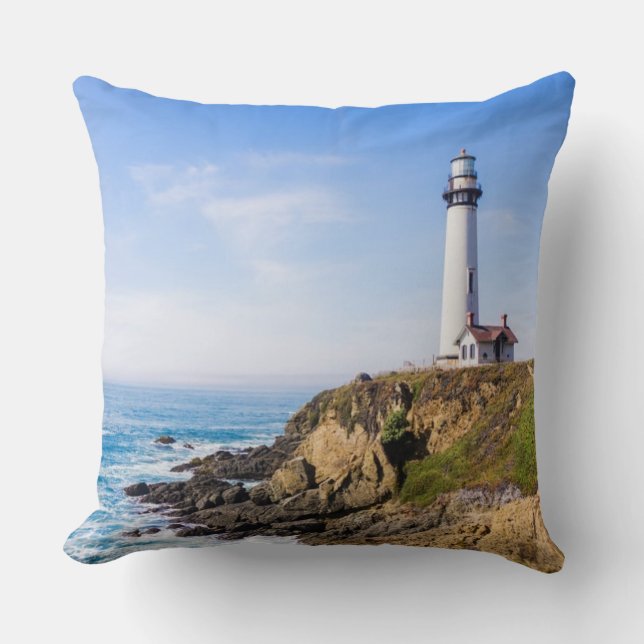 Coussin Phare sur la colline bleu ciel maison blanche océa (Recto)