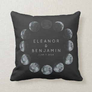 Coussin Phases de lune d'aquarelle noire moderne Mariage p