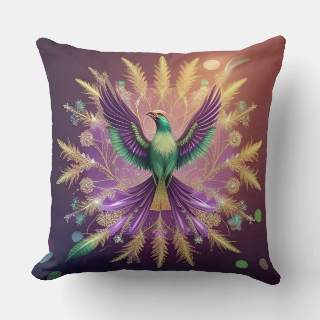 Coussin Phénix majestueux aux plumes vibrantes (Recto)