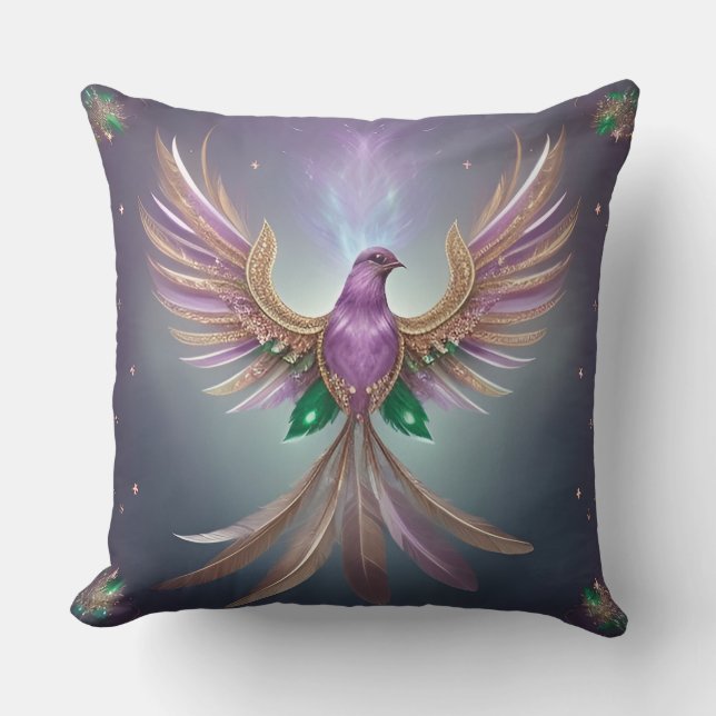Coussin Phénix majestueux aux plumes vibrantes (Recto)