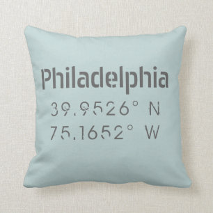 Coussin Philadelphie Longitude Latitude Jeu d'oreiller