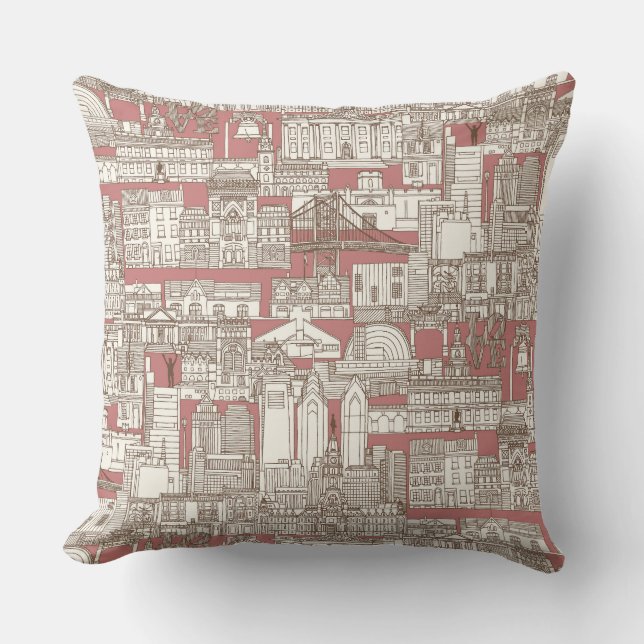 Coussin Philadelphie toile rose chocolat (Recto)