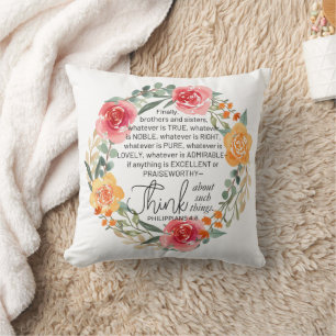 Coussin Philippiens 4:8 Couronne florale rose et jaune