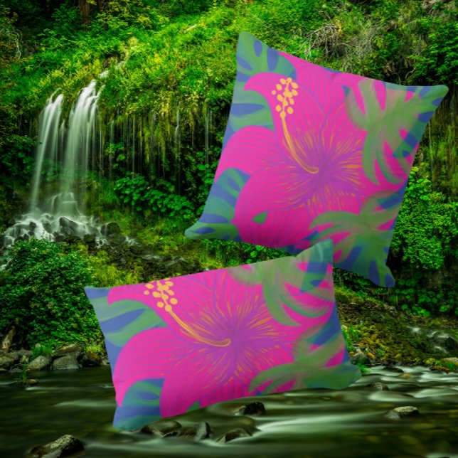 Coussin Philodendron Hibiscus Tropical  (Vibrant tropical pillows for indoor or out!)