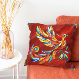 Coussin Phoenix Bird - mosaïque colorée art