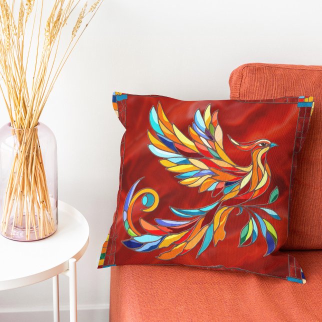 Coussin Phoenix Bird - mosaïque colorée art (Créateur téléchargé)
