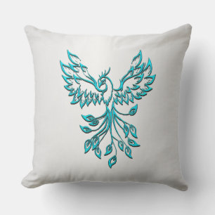 Coussin Phoenix bleu turquoise se lève sur l'argent