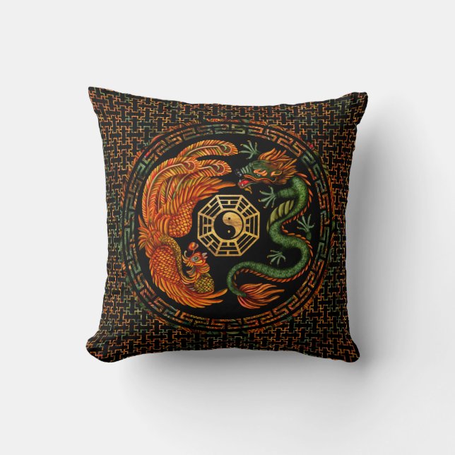Coussin Phoenix et Dragon avec bagua #2 (Recto)