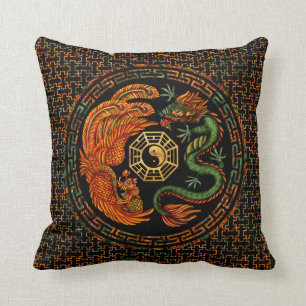 Coussin Phoenix et Dragon avec bagua #2