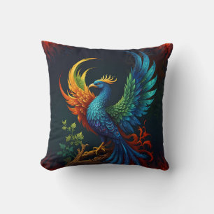 Coussin Phoenix Motif d'oiseaux coloré